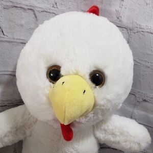 Kellytoy White Rooster Plush 12" Stuffed Animal Toy Glitter Eyes Year 2017